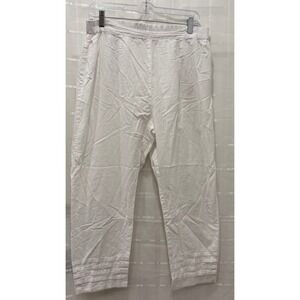 Cougar Womens White 100% Cotton Elastic Waist Pintuck Hem Cropped Pants Size L